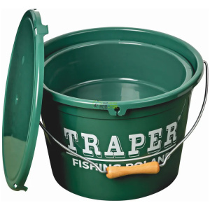 Bait bucket TRAPER 2-piece 13L with lid and bowl, green 53024