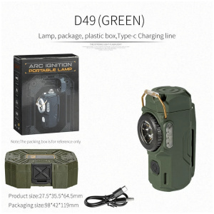 Tasku led lamp ARC Ignition Portable Lamp D49 Green (Led flashlight,Arc ignition, Type-C Charging,Battery Indicator)